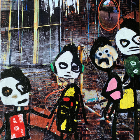 Different in the Yard 2024 20 by 16in Tissue paper,, acrylic, paint on canvas